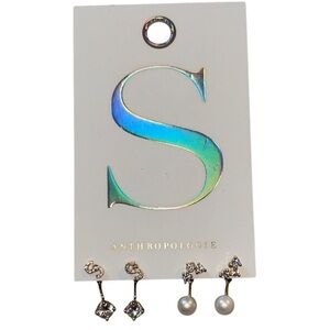 NWT By Anthropologie Set of Two Monogram Earrings “S”